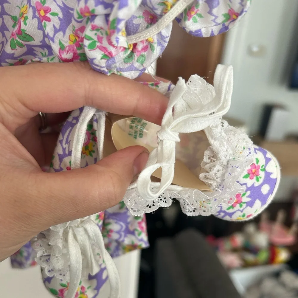Vintage Baby Floral Blouse with Pink and Purple Design With Matching Booties - Picture 3 of 7